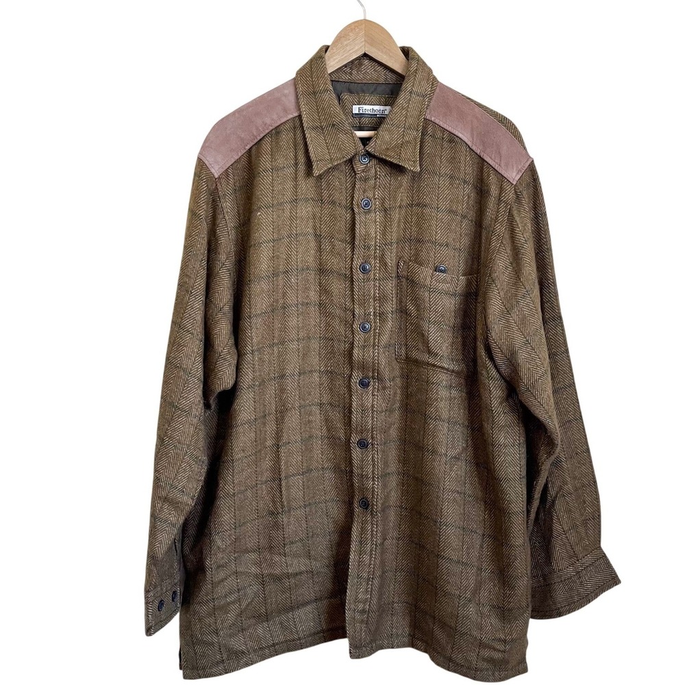 Vintage‎ Firethorn Plaid Flannel Shirt Jacket Mens XL Brown Wool Suede Button Up
